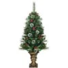 Costway 4 -ft Snowy Christmas Entrance Tree With Pine Cones Red Berries And Glitter Branches
