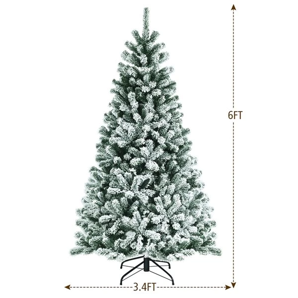 Costway 6-ft Pre-Lit Snow Flocked Hinged Christmas Tree With 928 Tips And Metal Stand 4 Costway 6-ft Pre-Lit Snow Flocked Hinged Christmas Tree With 928 Tips And Metal Stand - Image 2