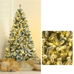 Costway 6-ft Pre-Lit Snow Flocked Hinged Christmas Tree With 928 Tips And Metal Stand