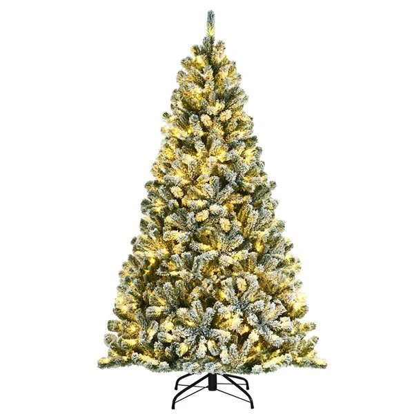 Costway 6-ft Pre-Lit Snow Flocked Hinged Christmas Tree With 928 Tips And Metal Stand 5 Costway 6-ft Pre-Lit Snow Flocked Hinged Christmas Tree With 928 Tips And Metal Stand - Image 3
