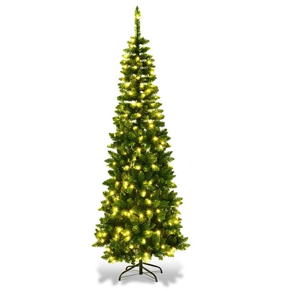 Costway 7.5-ft Pre-Lit Hinged Pencil Christmas Tree 350 White Lights 6 Costway 7.5-ft Pre-Lit Hinged Pencil Christmas Tree 350 White Lights - Image 4