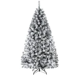 Costway 6-ft Premium Snow Flocked Hinged Artificial Christmas Tree Unlit With Metal Stand -Northlight Paradise 331065200 MainImage 001 l