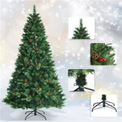 Costway 7-ft Pre-Lit Hinged Artificial Christmas Tree With Pine Cones And Red Berries -Northlight Paradise 331065203 AlternateImage3 l