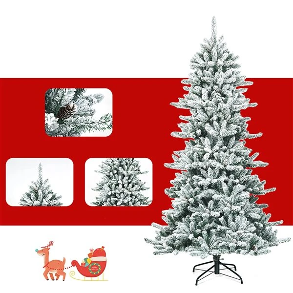Costway 7-ft Premium Hinged Snow Flocked Slim Artificial Christmas Fir Tree With Pine Cones 7 Costway 7-ft Premium Hinged Snow Flocked Slim Artificial Christmas Fir Tree With Pine Cones - Image 5