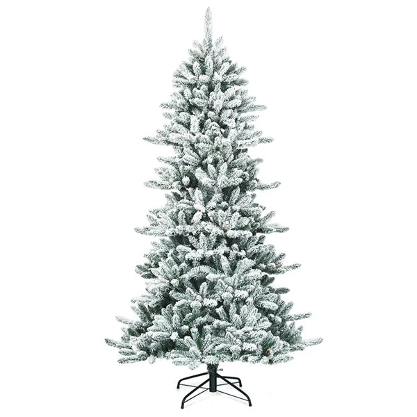 Costway 7-ft Premium Hinged Snow Flocked Slim Artificial Christmas Fir Tree With Pine Cones 6 Costway 7-ft Premium Hinged Snow Flocked Slim Artificial Christmas Fir Tree With Pine Cones - Image 4