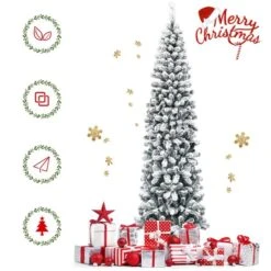 Costway 7.5-ft Unlit Hinged Snow Flocked Artificial Pencil Christmas Tree With 641 Tips -Northlight Paradise 331065209 AlternateImage3 l