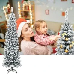 Costway 7.5-ft Unlit Hinged Snow Flocked Artificial Pencil Christmas Tree With 641 Tips