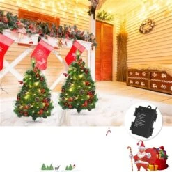 Costway 24-in Battery Powered Pre-Lit Pathway Christmas Trees Outdoor Decoration - Set Of 2