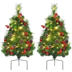 Costway 24-in Battery Powered Pre-Lit Pathway Christmas Trees Outdoor Decoration - Set Of 2 -Northlight Paradise 331065210 MainImage 001 l