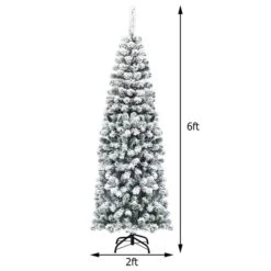 Costway 6-ft Pre-Lit Snow Flocked Artificial Pencil Christmas Pine Tree With 250 LED Lights