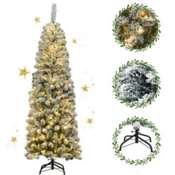 Costway 6-ft Pre-Lit Snow Flocked Artificial Pencil Christmas Pine Tree With 250 LED Lights -Northlight Paradise 331065211 AlternateImage2 l