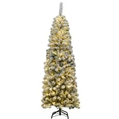 Costway 6-ft Pre-Lit Snow Flocked Artificial Pencil Christmas Pine Tree With 250 LED Lights -Northlight Paradise 331065211 MainImage 001 l