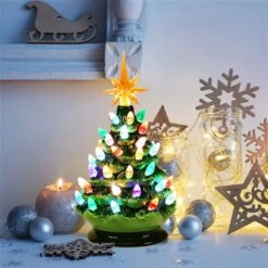 Costway 9.5-in Pre-Lit Hand-Painted Ceramic Tabletop Green Christmas Tree -Northlight Paradise 331065217 AlternateImage2 l