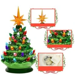 Costway 9.5-in Pre-Lit Hand-Painted Ceramic Tabletop Green Christmas Tree -Northlight Paradise 331065217 AlternateImage3 l