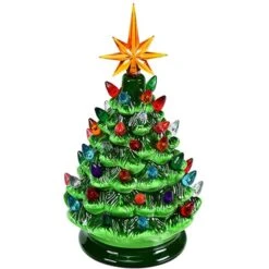 Costway 9.5-in Pre-Lit Hand-Painted Ceramic Tabletop Green Christmas Tree -Northlight Paradise 331065217 MainImage 001 l