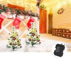 Costway 24-in Battery Powered Pre-Lit Pathway Flocked Christmas Trees Outdoor - Set Of 2