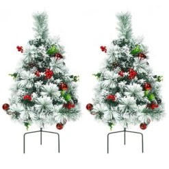 Costway 24-in Battery Powered Pre-Lit Pathway Flocked Christmas Trees Outdoor - Set Of 2 -Northlight Paradise 331065218 MainImage 001 l
