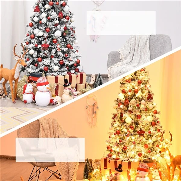 Costway 6-ft Pre-Lit Premium Snow Flocked Hinged Artificial Christmas Tree With 250 Lights 4 Costway 6-ft Pre-Lit Premium Snow Flocked Hinged Artificial Christmas Tree With 250 Lights - Image 2