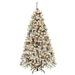 Costway 6-ft Pre-Lit Premium Snow Flocked Hinged Artificial Christmas Tree With 250 Lights