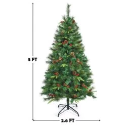 Costway 5-ft Pre-Lit Hinged PE Artificial Christmas Tree With 150 LED Lights And Pine Cones -Northlight Paradise 331065222 AlternateImage1 l