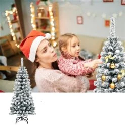 Costway 4.5-ft Unlit Hinged Snow Flocked Artificial Pencil Christmas Tree With 242 Branches
