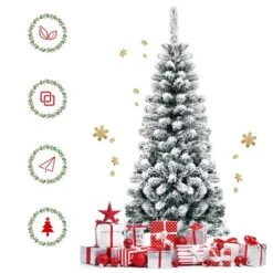 Costway 4.5-ft Unlit Hinged Snow Flocked Artificial Pencil Christmas Tree With 242 Branches -Northlight Paradise 331065224 AlternateImage4 l