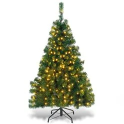 Costway 4.5-ft PVC Pre-Lit Artificial Christmas Tree Hinged With 200 LED Light And Metal Stand 11 Costway 4.5-ft PVC Pre-Lit Artificial Christmas Tree Hinged With 200 LED Light And Metal Stand -Northlight Paradise 331065230 MainImage 001 l