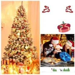 Costway 7.5-ft Snow Flocked Artificial Christmas Tree Hinged With 1346 Tip And Foldable Base