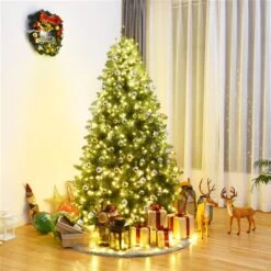Costway 7-ft Pre-Lit Artificial PVC Christmas Tree Spruce Hinged With 700 LED Lights And Stand