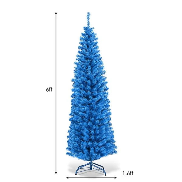 Costway 6-ft Unlit Pencil Slim Tree Artificial Christmas Tree With Metal Stand Home Decor 3 Costway 6-ft Unlit Pencil Slim Tree Artificial Christmas Tree With Metal Stand Home Decor
