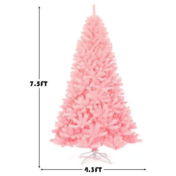 Costway 7.5-ft Hinged Artificial Christmas Tree Full Fir Tree New PVC With Metal Stand In Pink 5 Costway 7.5-ft Hinged Artificial Christmas Tree Full Fir Tree New PVC With Metal Stand In Pink - Image 3
