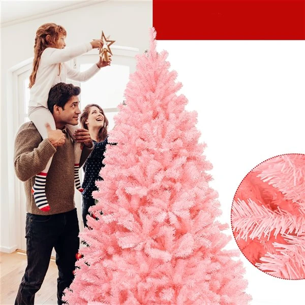 Costway 7.5-ft Hinged Artificial Christmas Tree Full Fir Tree New PVC With Metal Stand In Pink 4 Costway 7.5-ft Hinged Artificial Christmas Tree Full Fir Tree New PVC With Metal Stand In Pink - Image 2