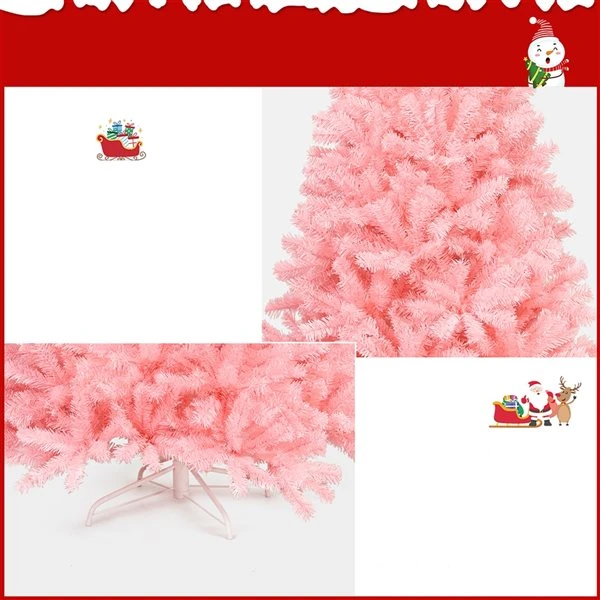 Costway 7.5-ft Hinged Artificial Christmas Tree Full Fir Tree New PVC With Metal Stand In Pink 6 Costway 7.5-ft Hinged Artificial Christmas Tree Full Fir Tree New PVC With Metal Stand In Pink - Image 4