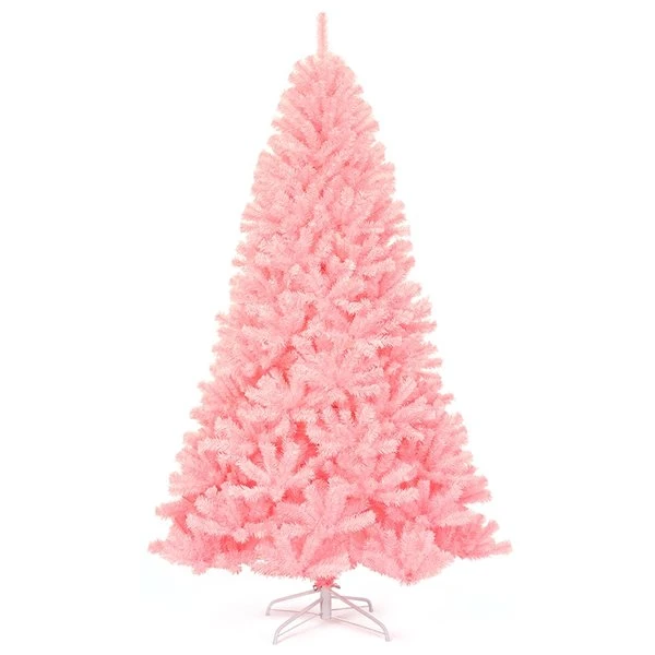 Costway 7.5-ft Hinged Artificial Christmas Tree Full Fir Tree New PVC With Metal Stand In Pink 7 Costway 7.5-ft Hinged Artificial Christmas Tree Full Fir Tree New PVC With Metal Stand In Pink - Image 5