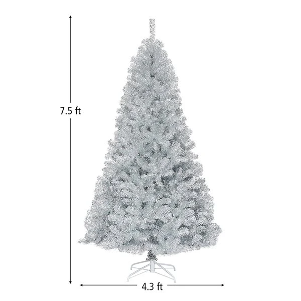 Costway 7.5-ft Hinged Unlit Artificial Silver Tinsel Christmas Tree Holiday With Metal Stand 4 Costway 7.5-ft Hinged Unlit Artificial Silver Tinsel Christmas Tree Holiday With Metal Stand - Image 2