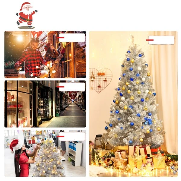 Costway 7.5-ft Hinged Unlit Artificial Silver Tinsel Christmas Tree Holiday With Metal Stand 5 Costway 7.5-ft Hinged Unlit Artificial Silver Tinsel Christmas Tree Holiday With Metal Stand - Image 3