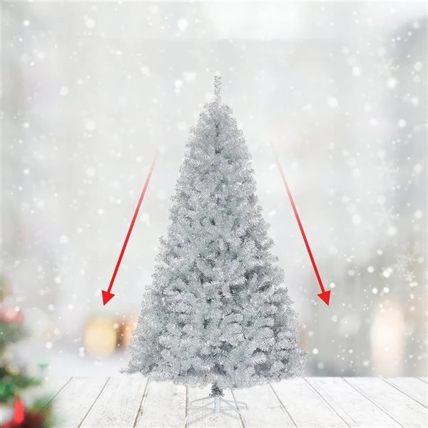 Costway 7.5-ft Hinged Unlit Artificial Silver Tinsel Christmas Tree Holiday With Metal Stand 6 Costway 7.5-ft Hinged Unlit Artificial Silver Tinsel Christmas Tree Holiday With Metal Stand - Image 4