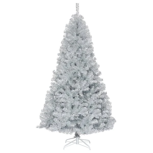 Costway 7.5-ft Hinged Unlit Artificial Silver Tinsel Christmas Tree Holiday With Metal Stand 3 Costway 7.5-ft Hinged Unlit Artificial Silver Tinsel Christmas Tree Holiday With Metal Stand