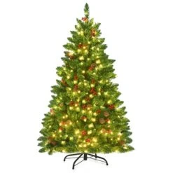 Costway 4.5-ft Pre-Lit Hinged Christmas Tree With Pine Cones Red Berries And 300 LED Lights -Northlight Paradise 331065245 MainImage 001 l
