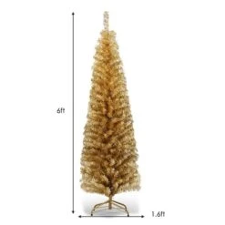 Costway 6-ft Champagne-Gold Tinsel Tree Unlit Slim Pencil Christmas Tree With Metal Stand 10 Costway 6-ft Champagne-Gold Tinsel Tree Unlit Slim Pencil Christmas Tree With Metal Stand -Northlight Paradise 331065246 AlternateImage1 l