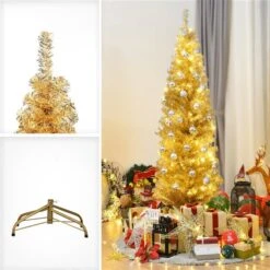 Costway 6-ft Champagne-Gold Tinsel Tree Unlit Slim Pencil Christmas Tree With Metal Stand 11 Costway 6-ft Champagne-Gold Tinsel Tree Unlit Slim Pencil Christmas Tree With Metal Stand -Northlight Paradise 331065246 AlternateImage3 l
