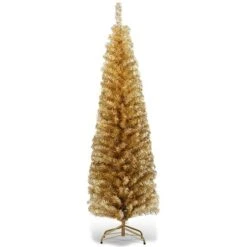 Costway 6-ft Champagne-Gold Tinsel Tree Unlit Slim Pencil Christmas Tree With Metal Stand 9 Costway 6-ft Champagne-Gold Tinsel Tree Unlit Slim Pencil Christmas Tree With Metal Stand -Northlight Paradise 331065246 MainImage 001 l