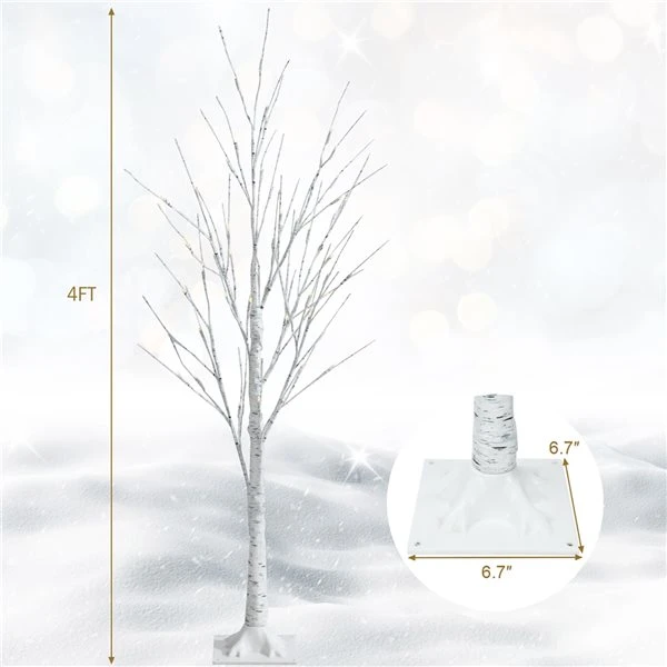 Costway 4-ft Pre-Lit White Twig Birch Tree For Christmas Holiday With 48 LED Lights 6 Costway 4-ft Pre-Lit White Twig Birch Tree For Christmas Holiday With 48 LED Lights - Image 4