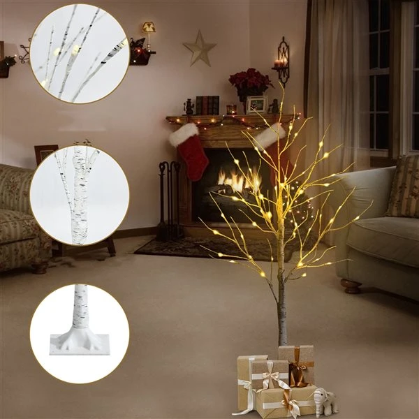 Costway 4-ft Pre-Lit White Twig Birch Tree For Christmas Holiday With 48 LED Lights 4 Costway 4-ft Pre-Lit White Twig Birch Tree For Christmas Holiday With 48 LED Lights - Image 2