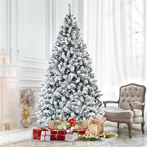 Costway 7.5-ft Premium Snow Flocked Hinged Artificial Christmas Tree Unlit With Metal Stand 4 Costway 7.5-ft Premium Snow Flocked Hinged Artificial Christmas Tree Unlit With Metal Stand - Image 2