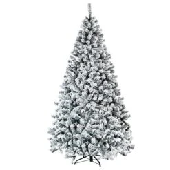 Costway 7.5-ft Premium Snow Flocked Hinged Artificial Christmas Tree Unlit With Metal Stand