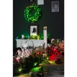 TWINKLY RGB+W 24-in Pre-Lit Indoor Electrical Outlet Green Artificial Christmas Wreath With 50 Multicolour And Warm White LED