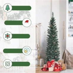 Costway 5-ft Unlit Slim Green Artificial Christmas Tree With Pine Cones