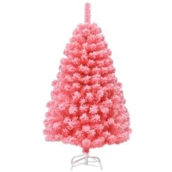Costway 4.5-ft Full Flocked Pink Artificial Christmas Tree With Lights