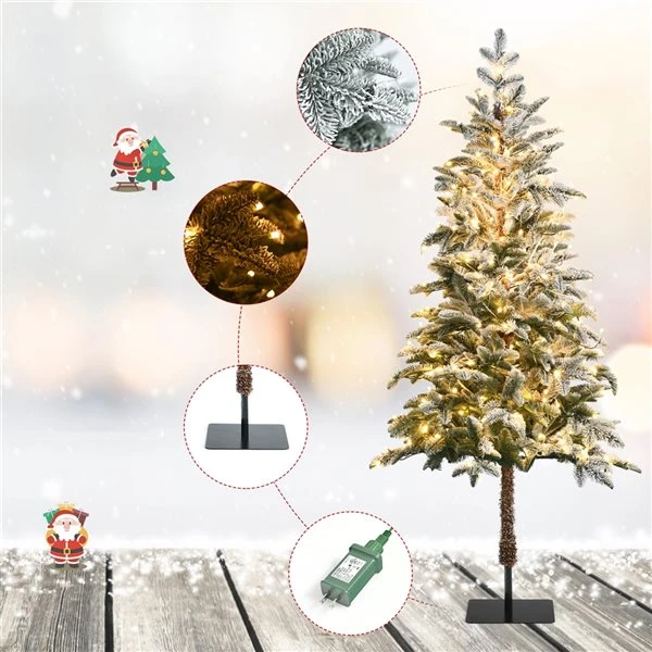 Costway 6-ft Pre-lit Flat Base Slim Flocked White Artificial Christmas Tree With 250 Warm White LED Lights 4 Costway 6-ft Pre-lit Flat Base Slim Flocked White Artificial Christmas Tree With 250 Warm White LED Lights - Image 2